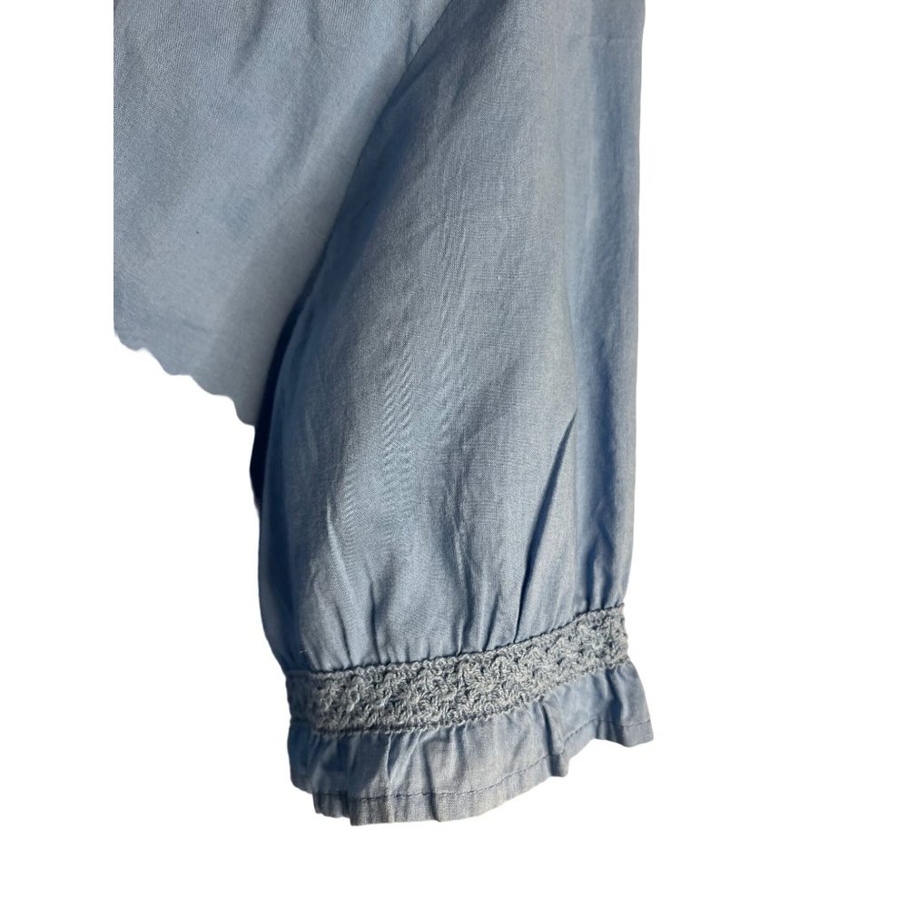 Take two clothing company blouse 14 blue short sleeve V-neck cotton button up - Picture 14 of 16
